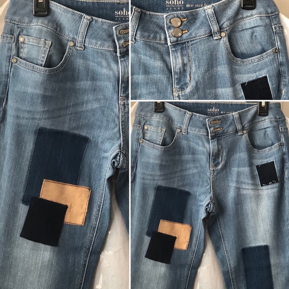 🆕👖 SOHO NY Suede Patchwork Boyfriend Jeans NY&CO - Picture 2 of 13